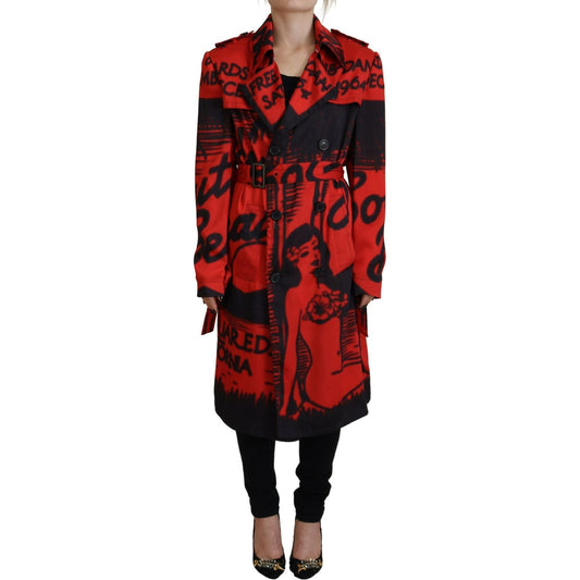 Dsquared² Red Printed Button Collared Desigual Coat Jacket Dsquared²