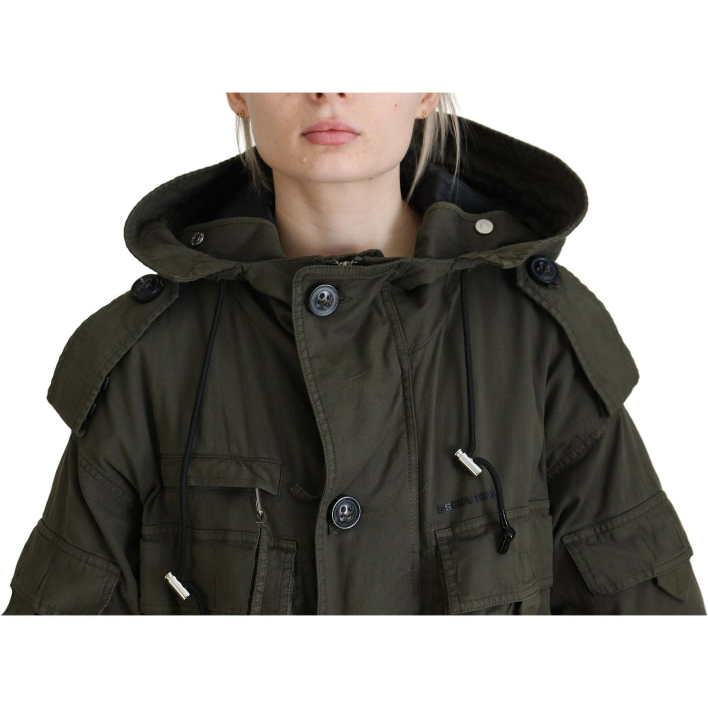 Dsquared² Green Hooded Full Zip Long Parka Coat Jacket Dsquared²