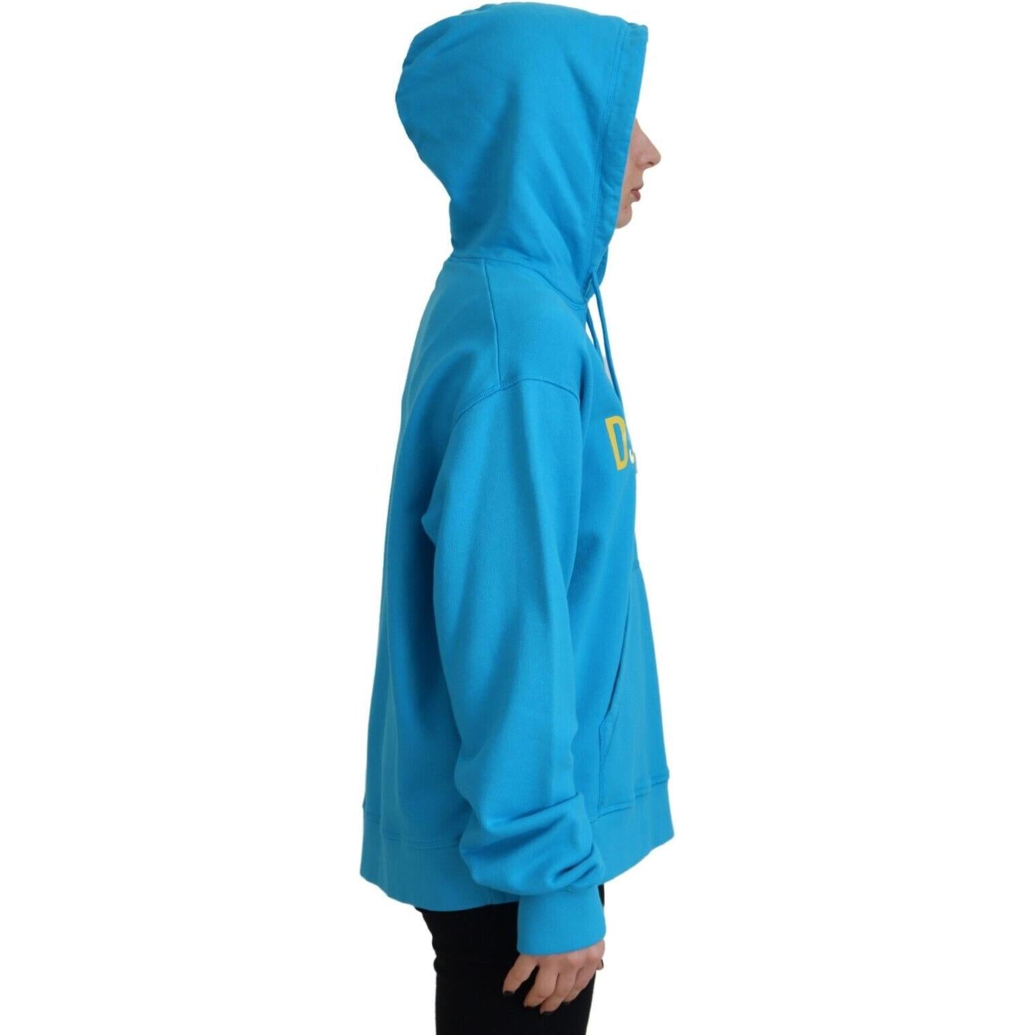 蓝色徽标印花棉质连帽卫衣