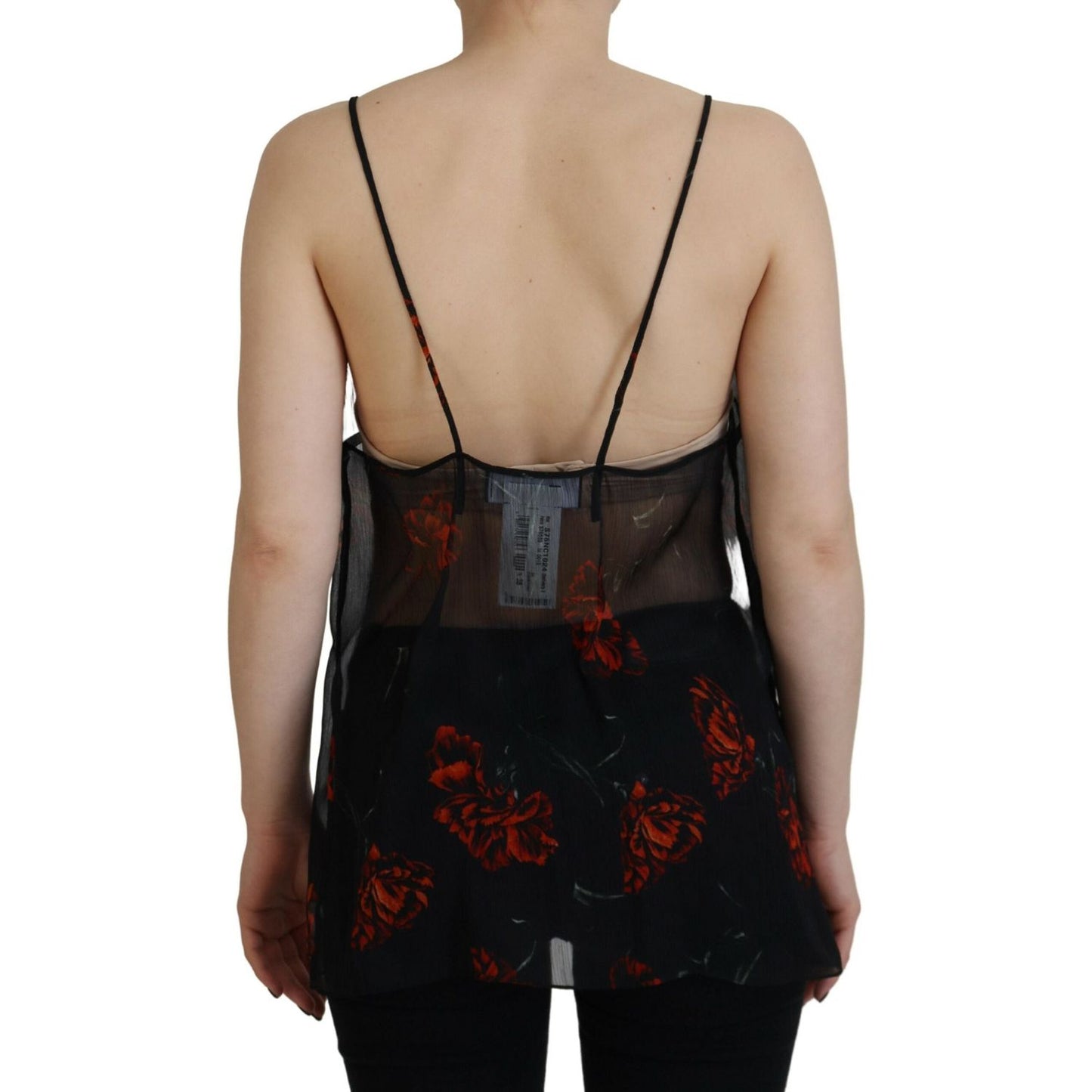 Dsquared² Black Floral Print Spaghetti Strap Tank Blouse Top Dsquared²