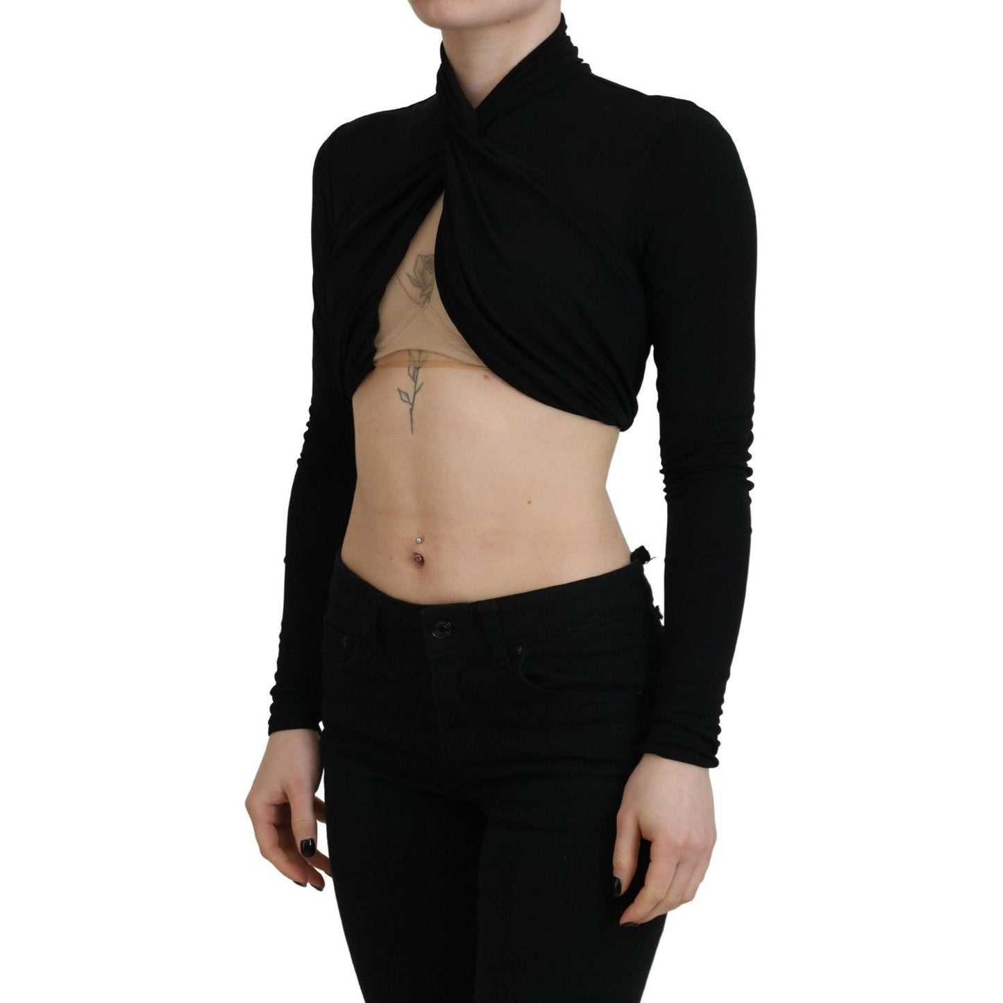 Dsquared² Black Cut Out Viscose Cropped Long Sleeves Top Dsquared²