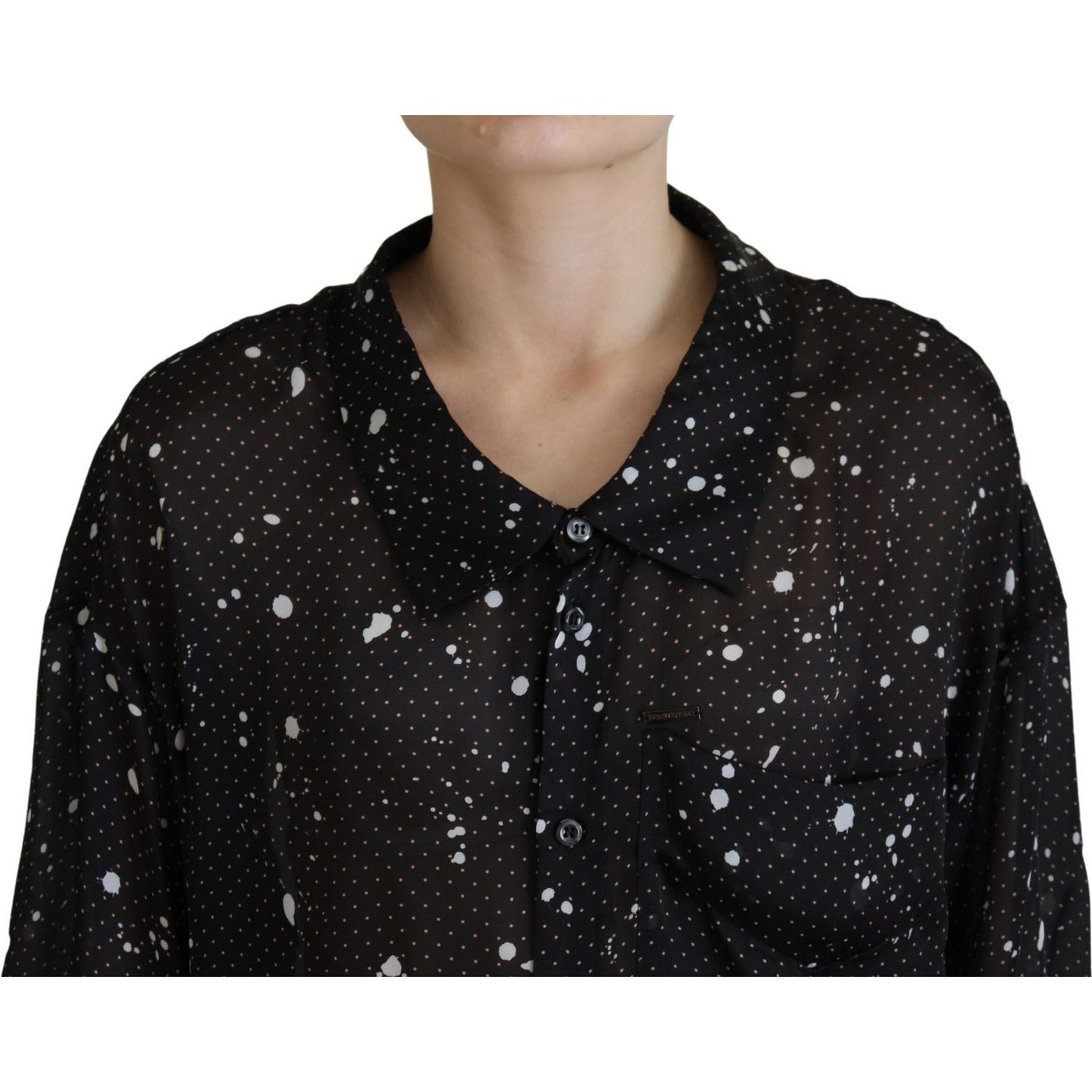 Dsquared² Black Polka Dots Collared Button Down Blouse Top Dsquared²