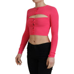 Dsquared² Pink Viscose Knit Open Chest Long Sleeves Top