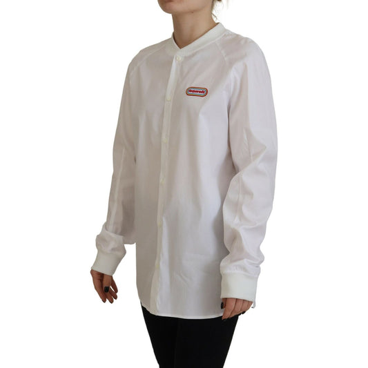 Dsquared² White Cotton Button Down Long Sleeves Crewneck Top Dsquared²