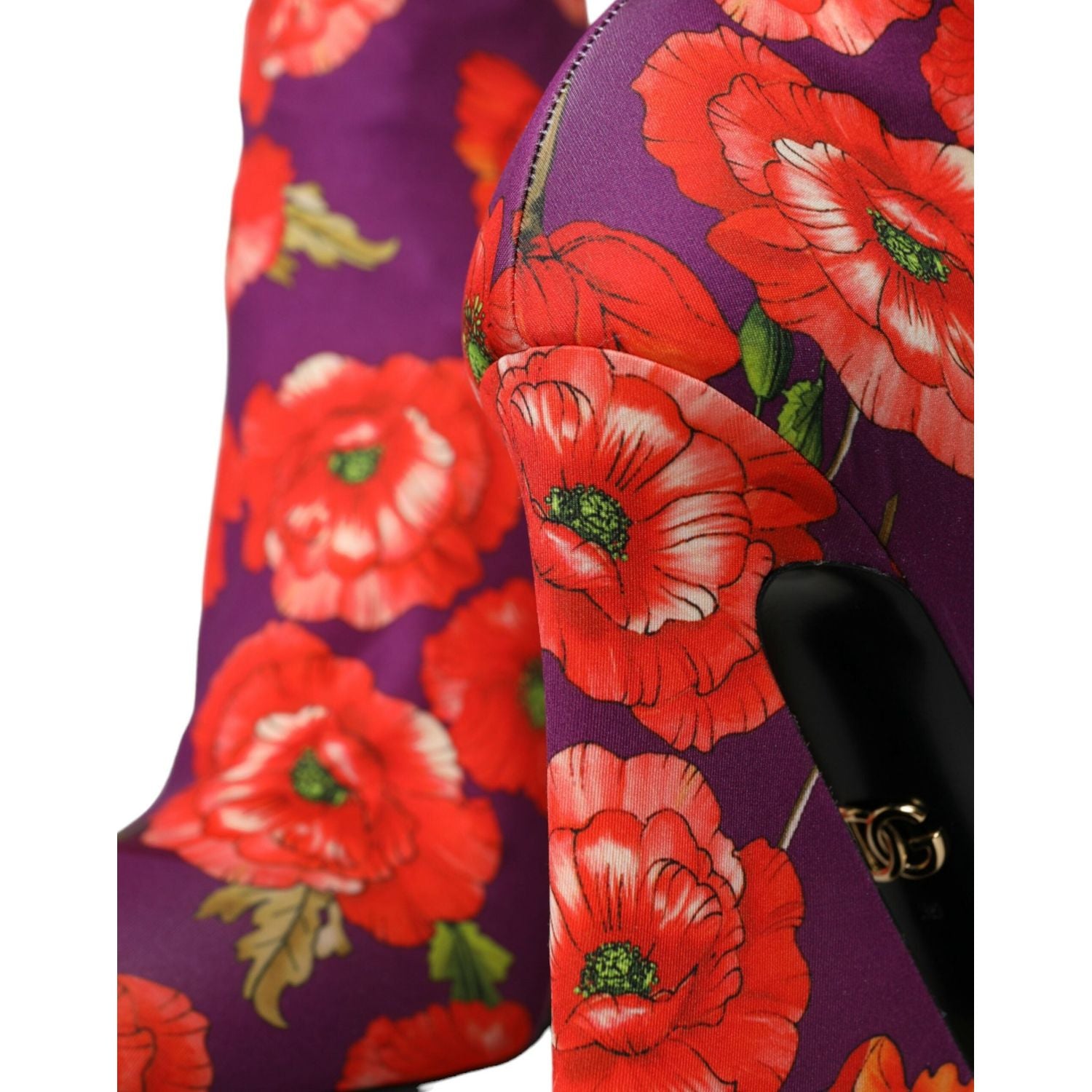 紫色花卉平纹弹力靴子