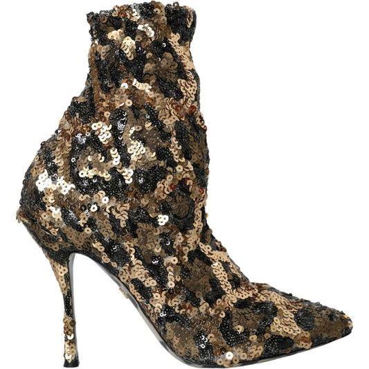 Dolce & Gabbana Gold Leopard Sequins Heels Boots Shoes Dolce & Gabbana