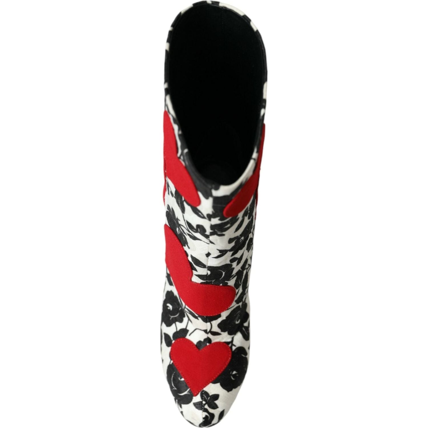 白色花卉心形皮革高筒靴