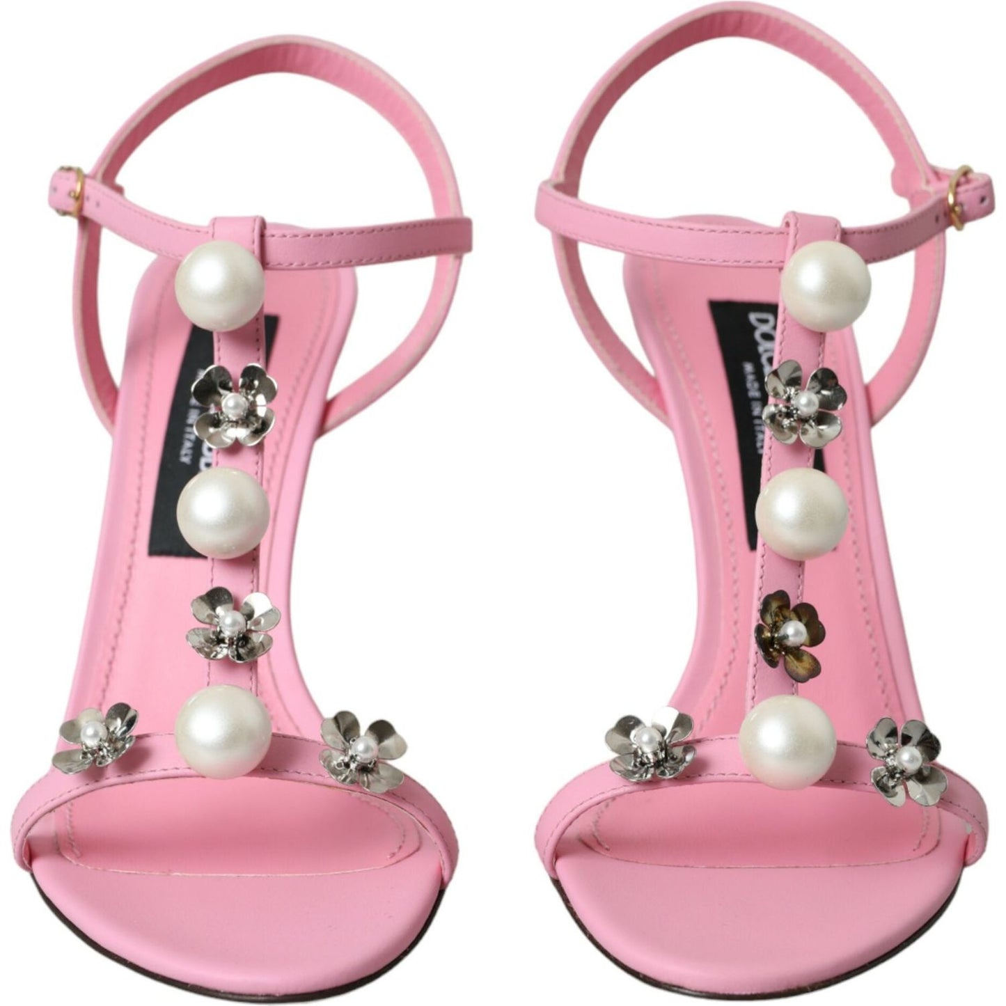 Dolce & Gabbana Pink Leather Embellished Heels Sandals Shoes Dolce & Gabbana