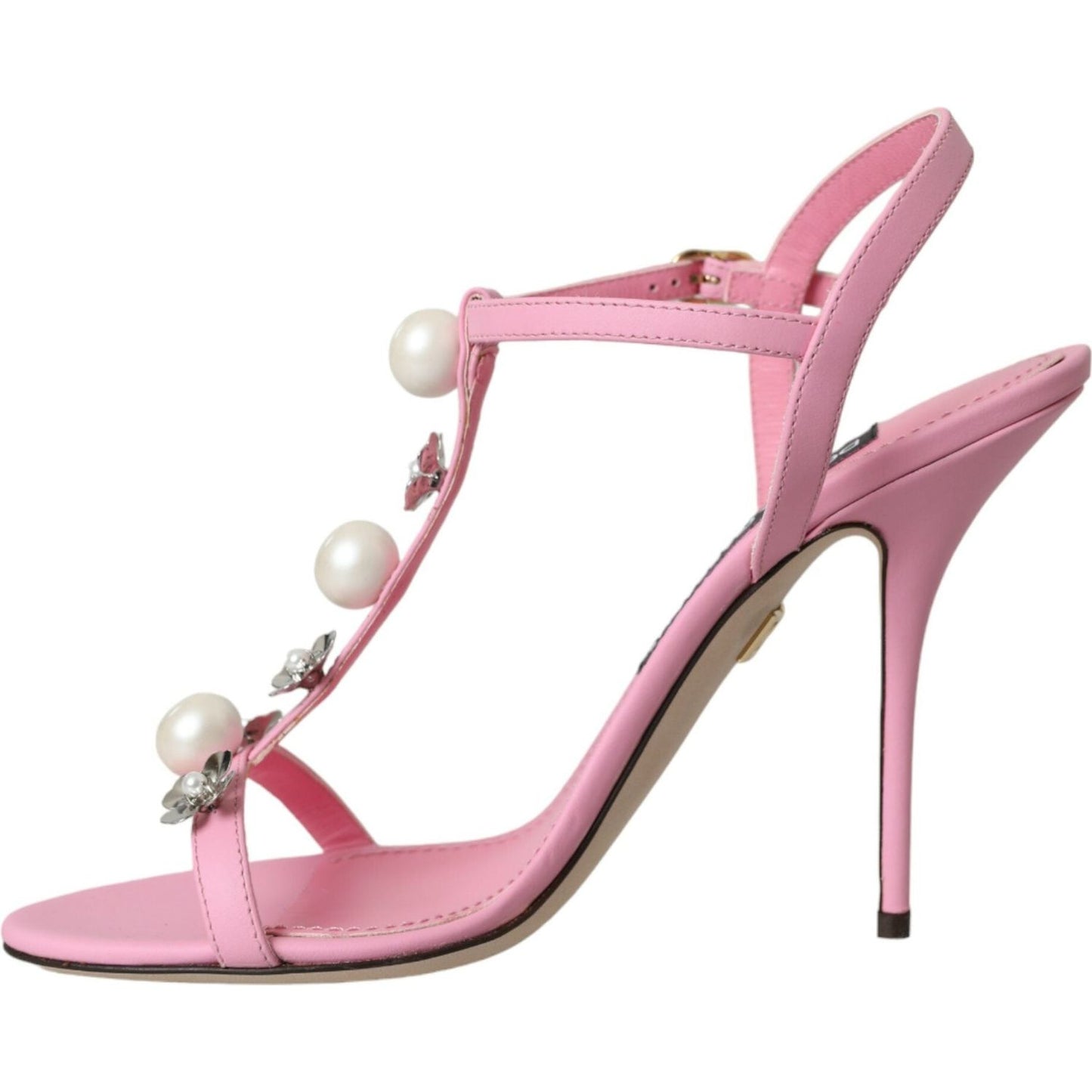 Dolce & Gabbana Pink Leather Embellished Heels Sandals Shoes Dolce & Gabbana