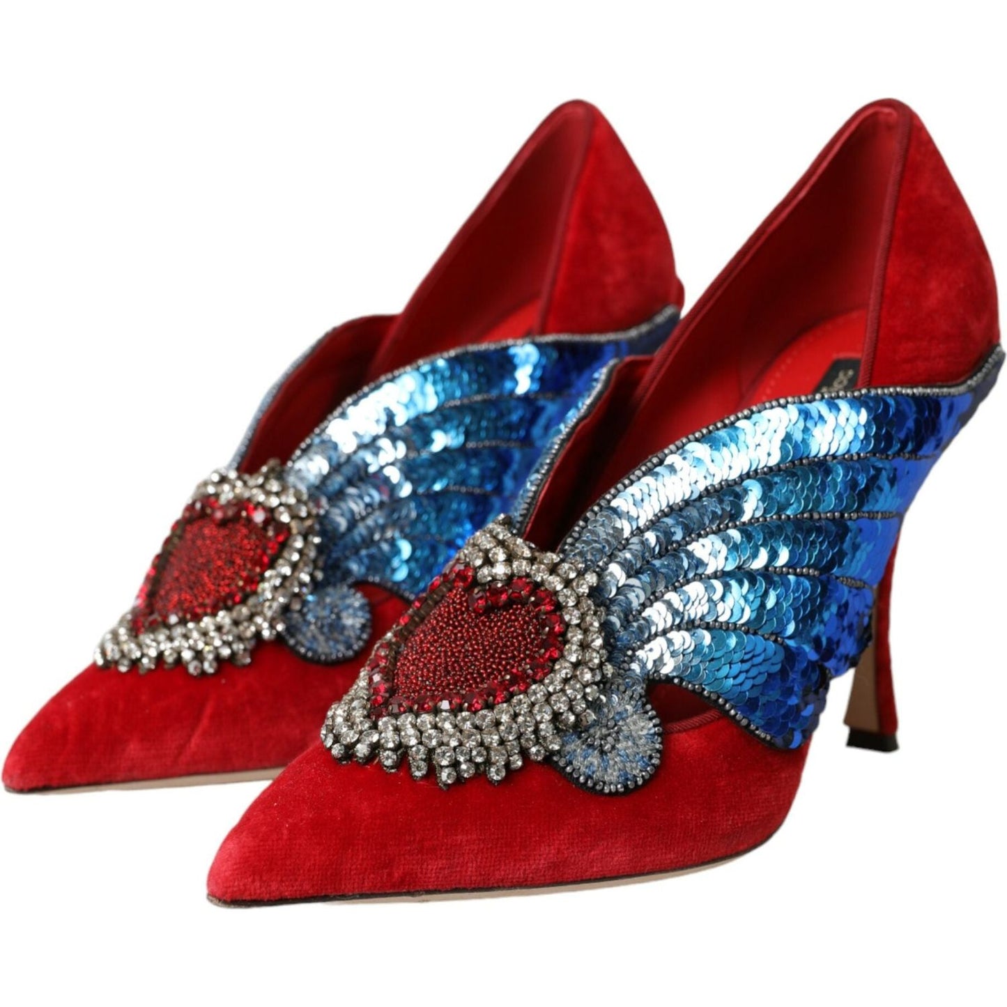 Dolce & Gabbana Red Velvet Sequin Crystal Heels Pumps Shoes Dolce & Gabbana