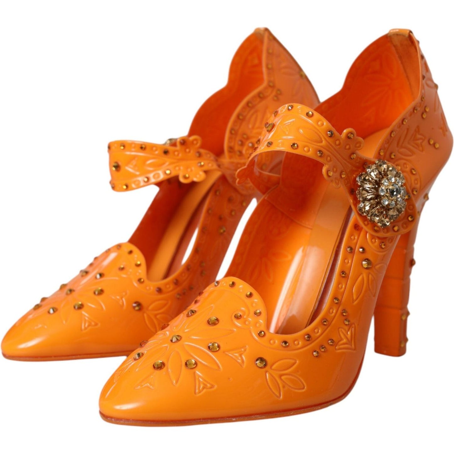 Dolce & Gabbana Orange CINDERELLA Floral Crystal Pumps Shoes Dolce & Gabbana