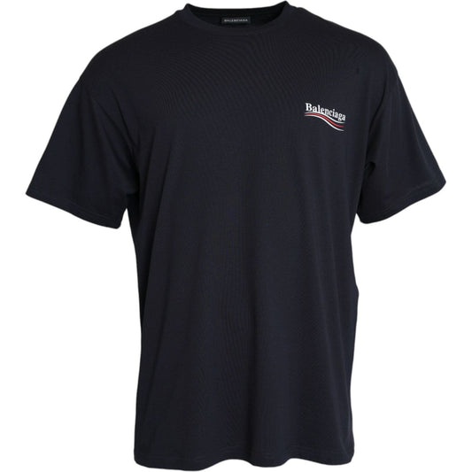 Balenciaga Dark Blue Cotton Logo Crew Neck Short Sleeves T-shirt Balenciaga