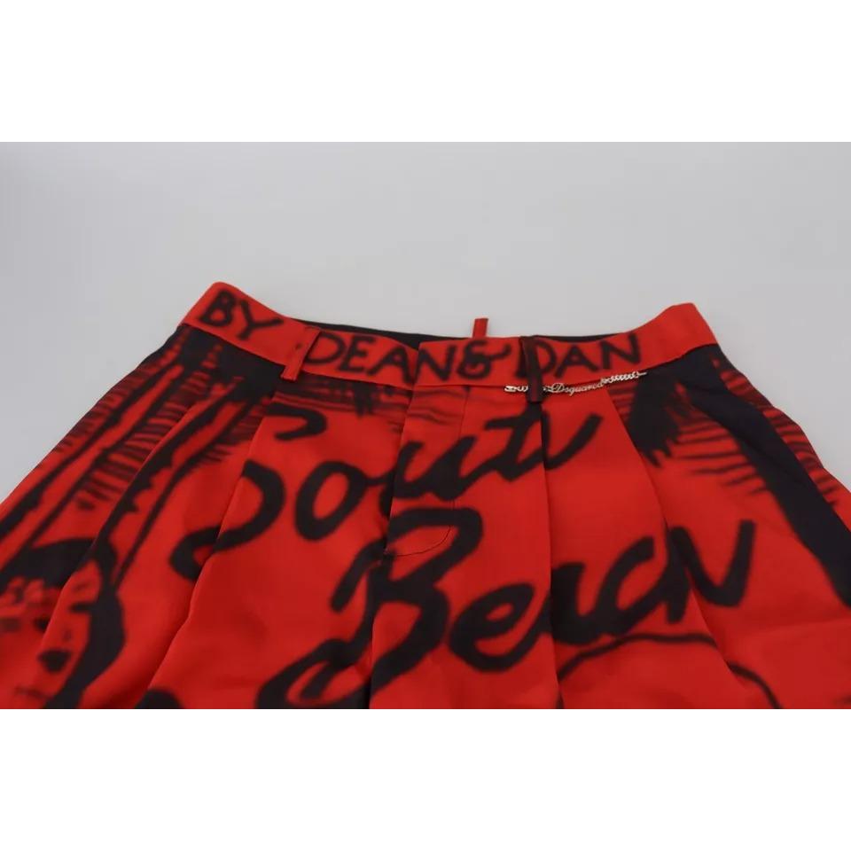 Dsquared² Red Printed High Waist Wide Leg Cropped Pants Dsquared²