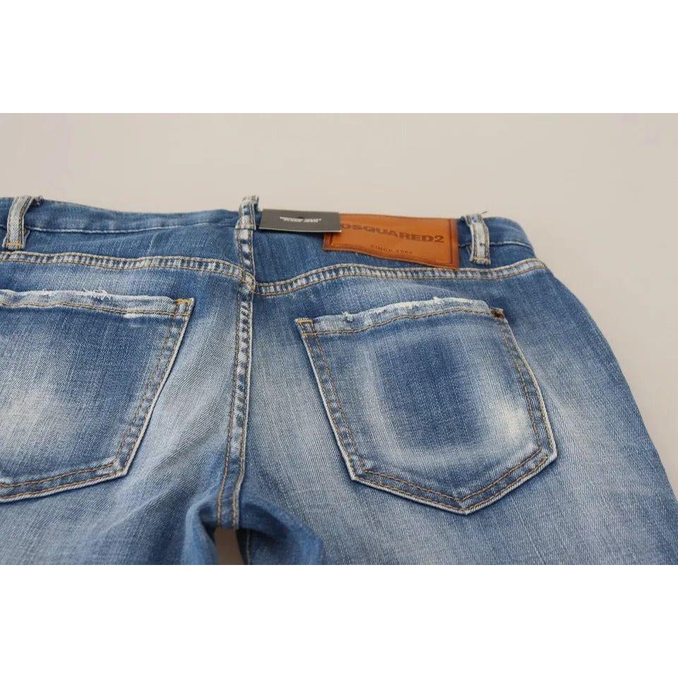 Dsquared² Blue Washed Cotton Mid Waist Flared Denim Jeans Dsquared²