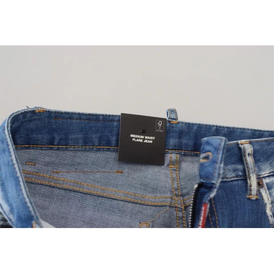 Dsquared² Blue Washed Cotton Mid Waist Flared Denim Jeans Dsquared²