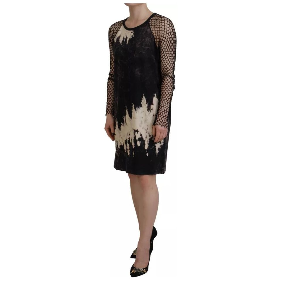 Dsquared² Black Tie Dye Mesh Long Sleeves Cotton Shift Dress Dsquared²