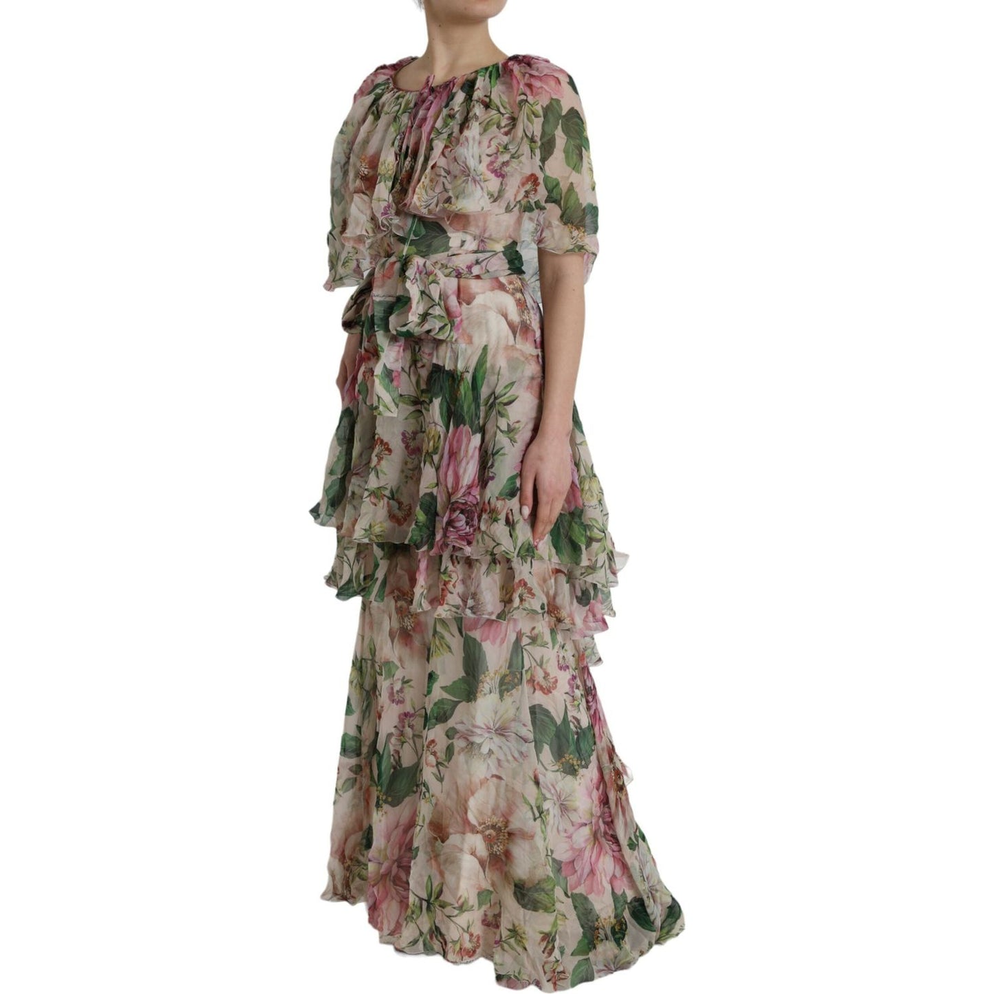 Dolce & Gabbana Multicolor Floral Silk Tiered Long Maxi Dress Dolce & Gabbana