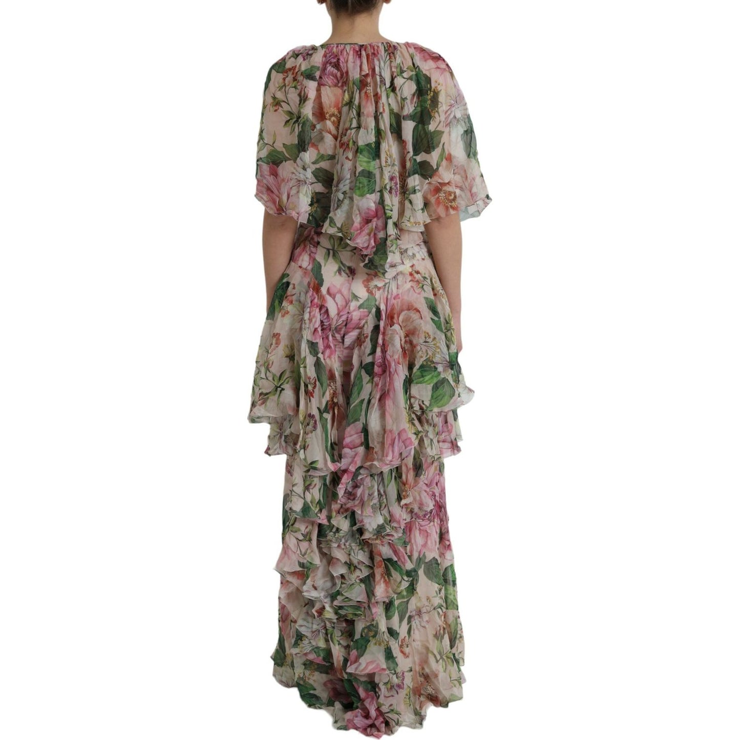 Dolce & Gabbana Multicolor Floral Silk Tiered Long Maxi Dress Dolce & Gabbana