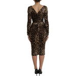 Dolce & Gabbana Brown Leopard Print Bodycon V-neck Midi Dress