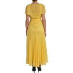 Dolce & Gabbana Yellow Silk Sheath Belted Long Maxi Dress