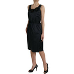 Dolce & Gabbana Black Polyester Lace Trim Sheath Midi Dress