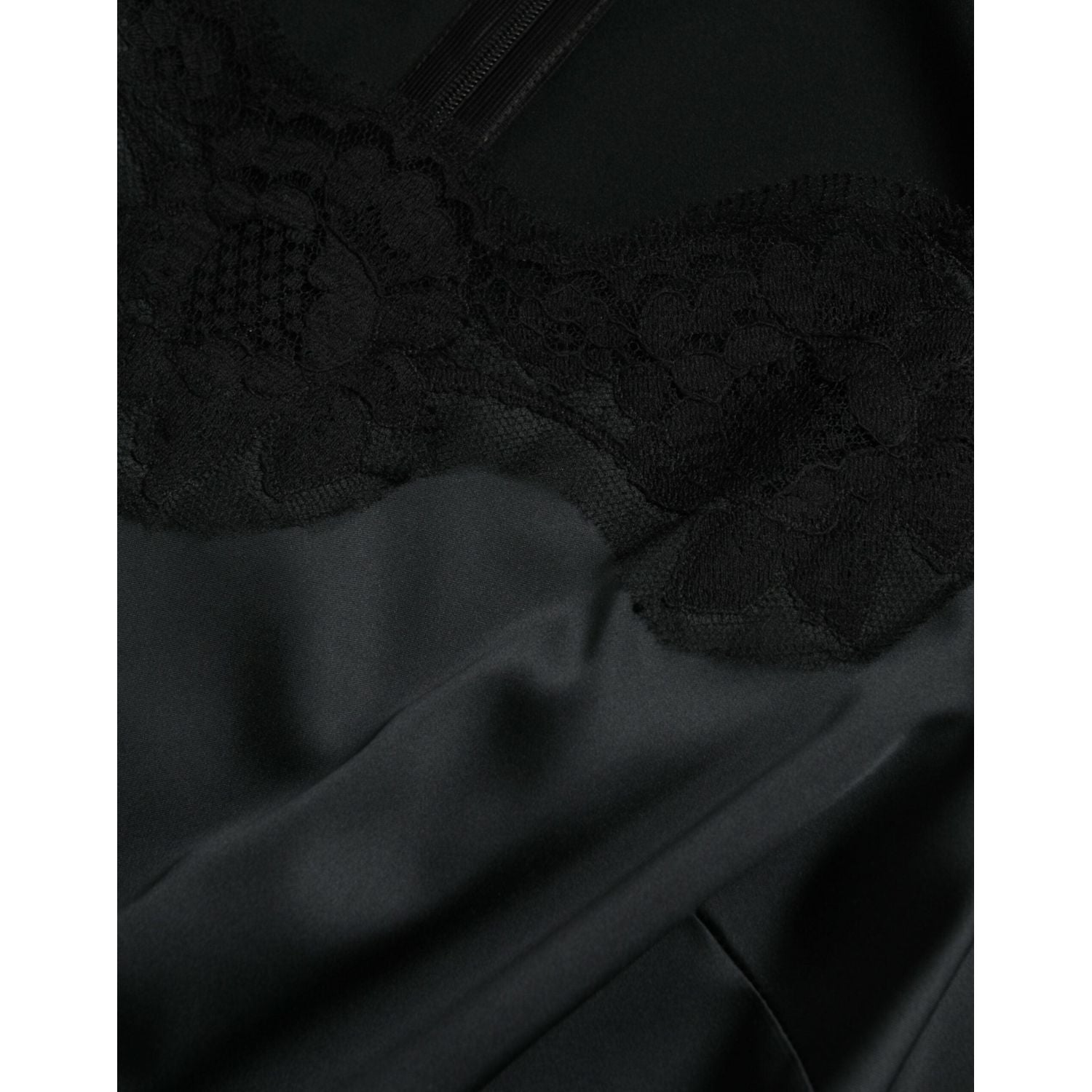 Dolce & Gabbana Black Polyester Lace Trim Sheath Midi Dress