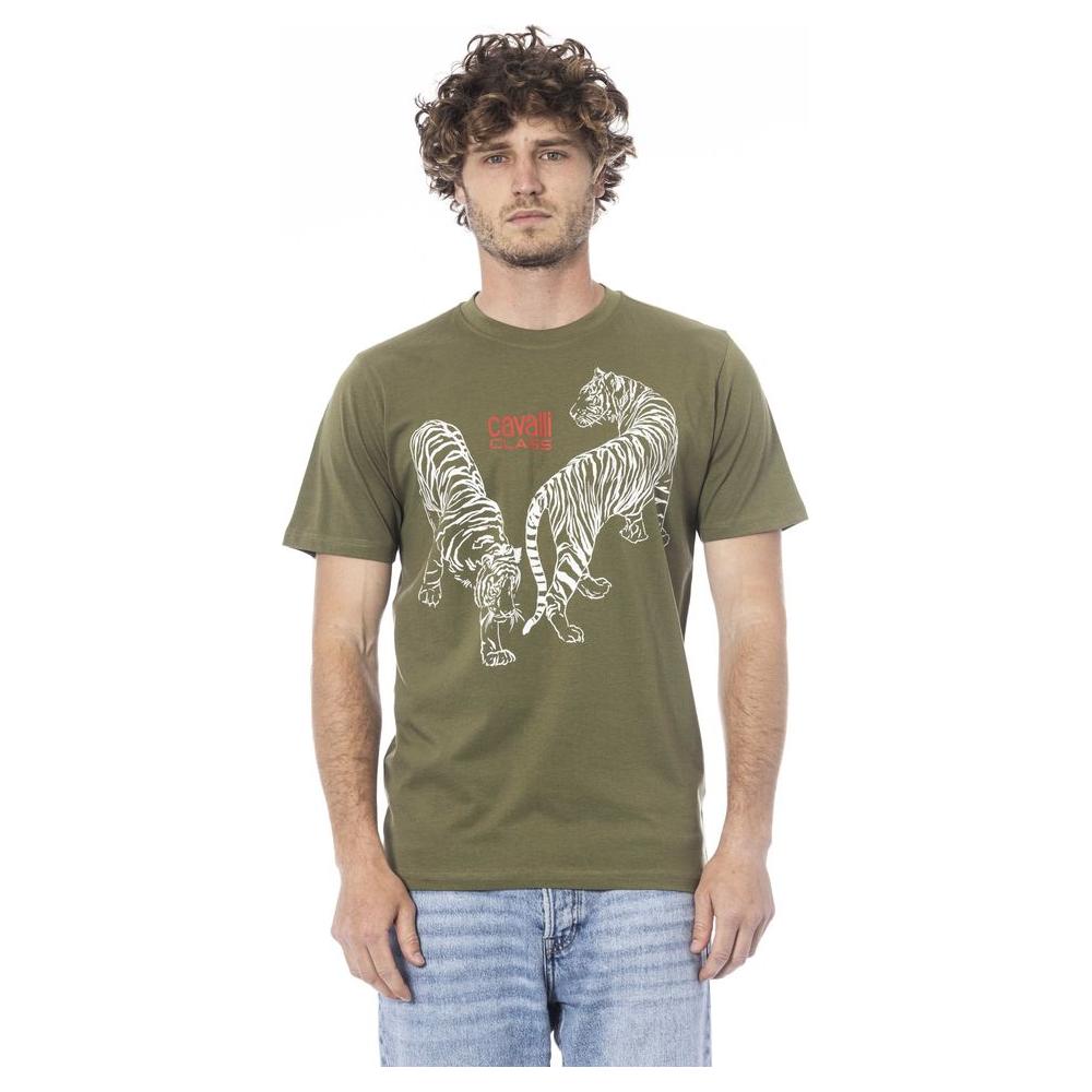 Cavalli Class Green Cotton Men T-Shirt Cavalli Class