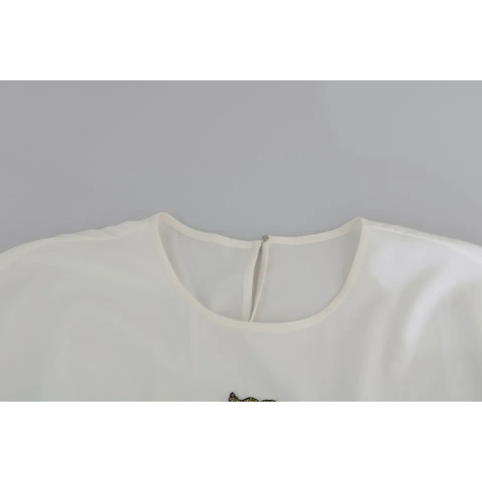 Dolce & Gabbana White #dgfamily Round Neck Crystal Crown Top Dolce & Gabbana