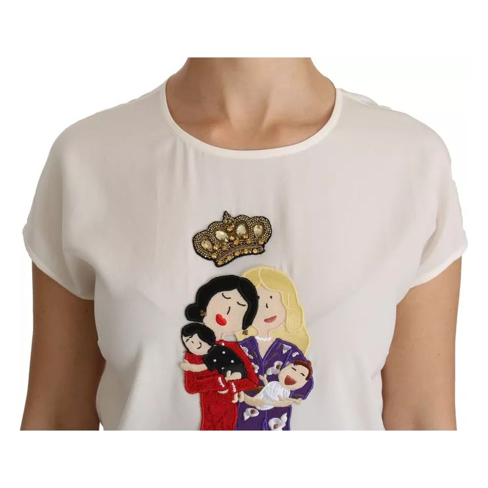 Dolce & Gabbana White #dgfamily Round Neck Crystal Crown Top Dolce & Gabbana