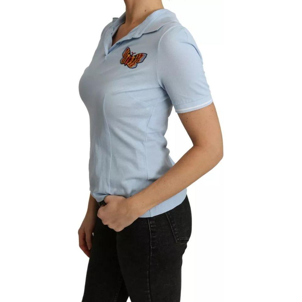 Dolce & Gabbana Blue Butterfly Polo T-shirt Cotton Top Dolce & Gabbana