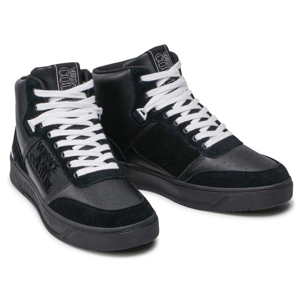 Versace Jeans Black Leather Di Calfskin Sneaker Versace Jeans