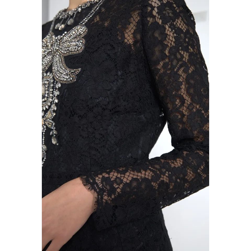 Dolce & Gabbana Black Nylon Lace Embellished Sheath Dress