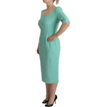 Dolce & Gabbana Mint Green Sheath Square Neckline Midi Dress