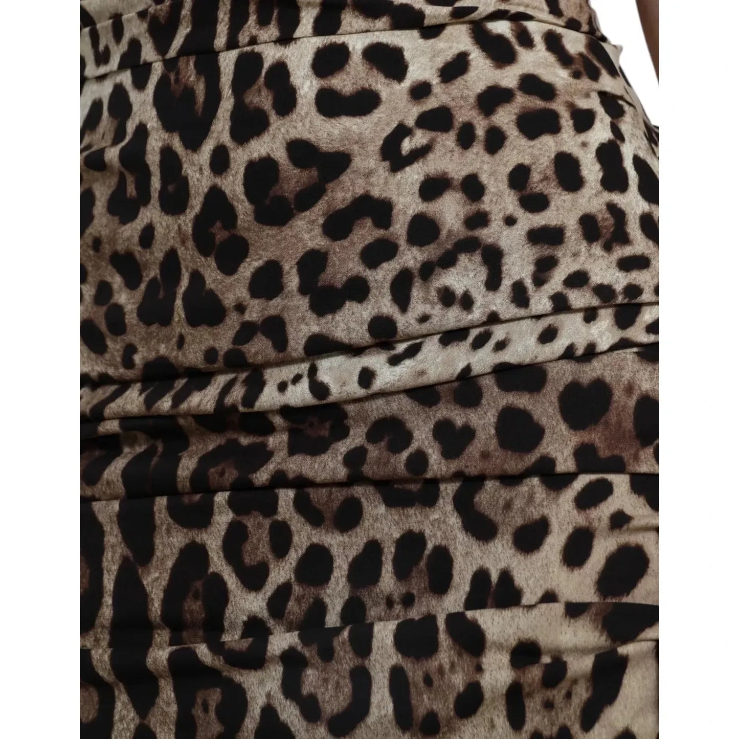 Dolce & Gabbana Silk Brown Leopard Print Ruched Midi Dress Dolce & Gabbana