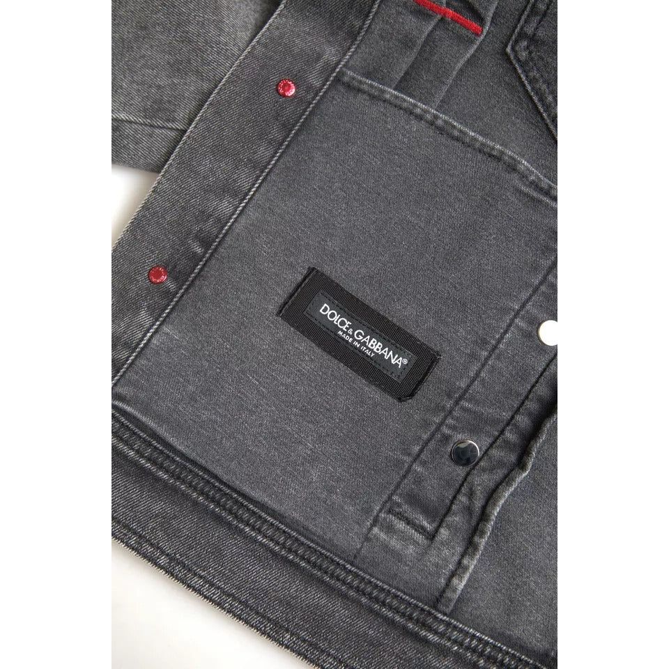 Dolce & Gabbana Gray Washed Cotton Stretch Denim Men Jacket Dolce & Gabbana