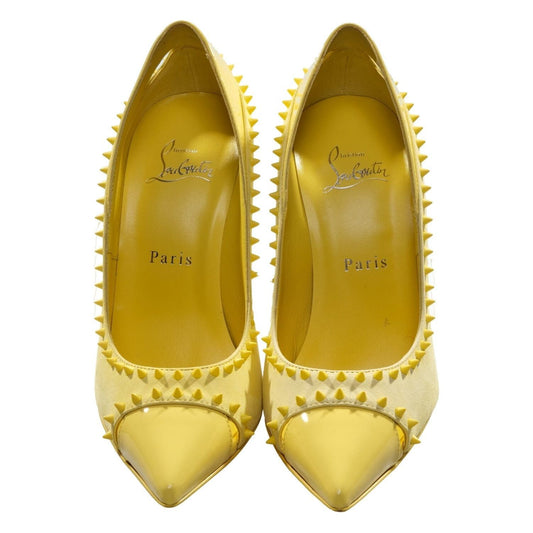 Christian Louboutin Duvette Spikes 100 Yellow Patent Leather and Suede Spike Studded Heels Christian Louboutin