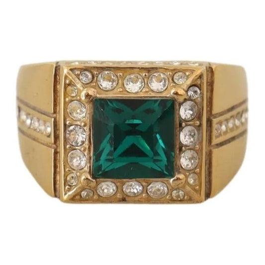 Dolce & Gabbana Gold Plated 925 Silver Green Crystal Ring Dolce & Gabbana