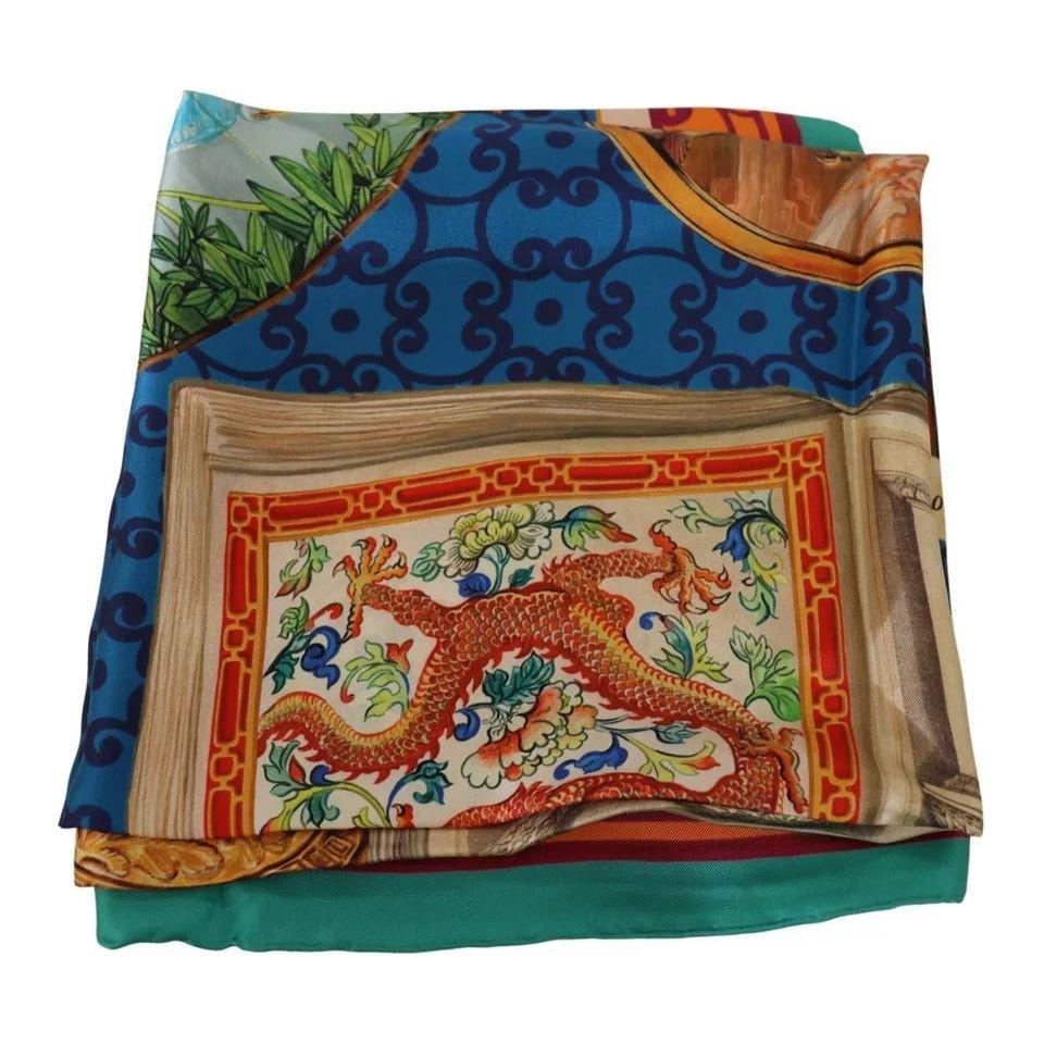 Dolce & Gabbana Multicolor Fans Dragon Nylon Shawl Wrap Scarf Dolce & Gabbana