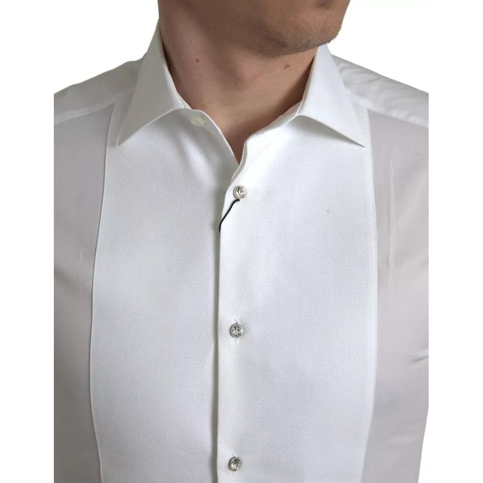 Dolce & Gabbana White Bib Cotton Poplin Men Formal GOLD Shirt Dolce & Gabbana