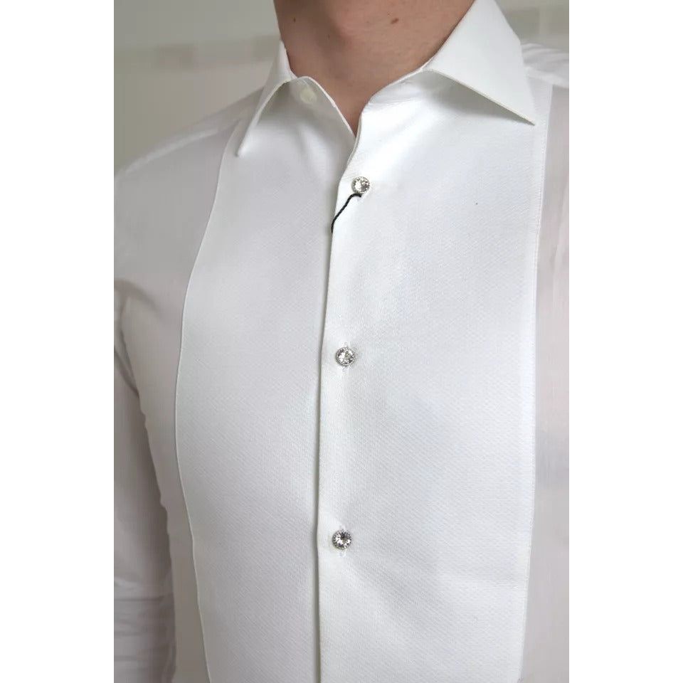 Dolce & Gabbana White Bib Cotton Poplin Men Formal GOLD Shirt Dolce & Gabbana