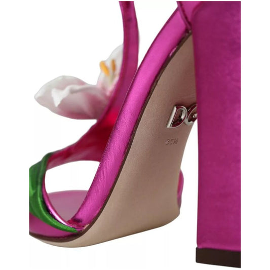 Dolce & Gabbana Fuchsia Flower Crystals Heels Sandals Shoes Dolce & Gabbana