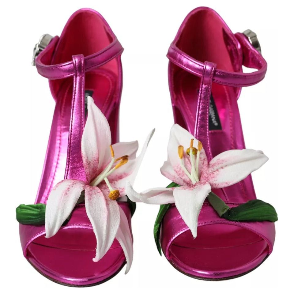 Dolce & Gabbana Fuchsia Flower Crystals Heels Sandals Shoes Dolce & Gabbana