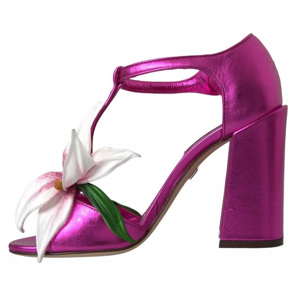 Dolce & Gabbana Fuchsia Flower Crystals Heels Sandals Shoes Dolce & Gabbana