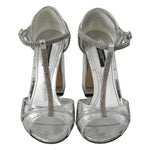 Dolce & Gabbana Silver Crystals T-strap Sandals Leather Shoes LA8001-36