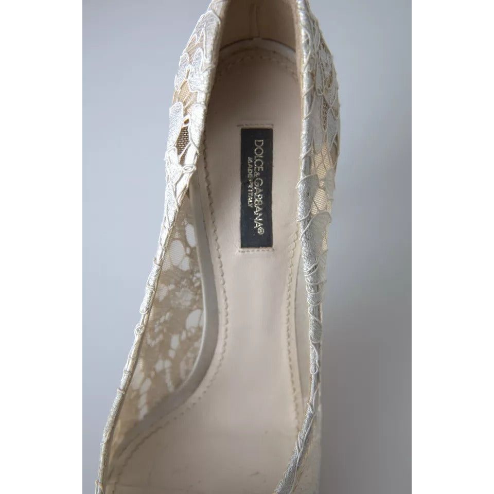 Dolce & Gabbana White Taormina Lace Crystal Heels Pumps Shoes Dolce & Gabbana