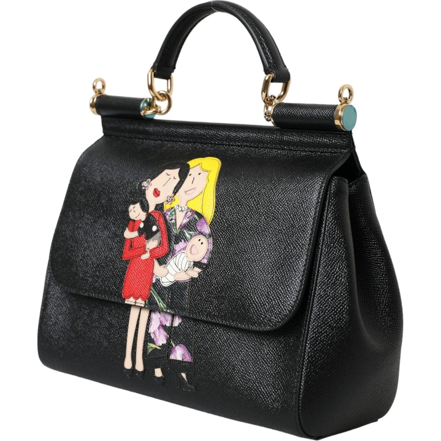 Dolce & Gabbana Black Leather #DGFamily Patch Top Handle Bag Dolce & Gabbana