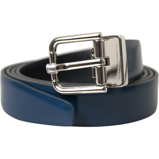 Dolce & Gabbana Blue Calf Leather Silver Metal Buckle Belt Men Dolce & Gabbana