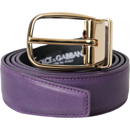 Dolce & Gabbana Purple Leather Gold Metal Buckle Belt Men