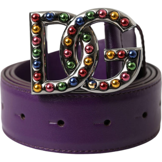 Dolce & Gabbana Purple Leather DG Logo Studs Metal Buckle Belt Dolce & Gabbana