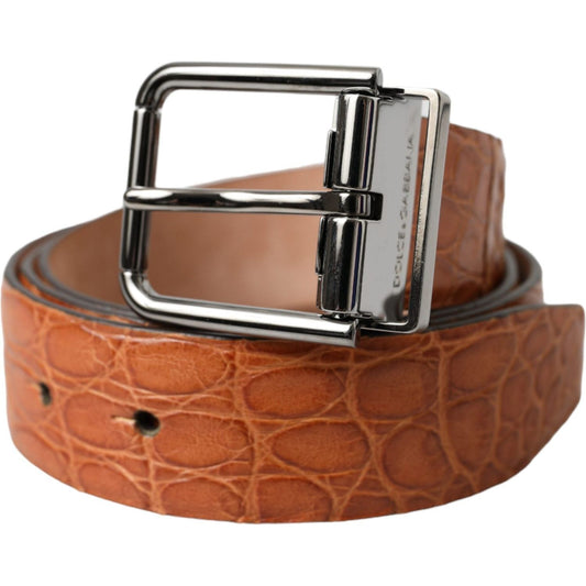 Dolce & Gabbana Brown Exotic Leather Silver Metal Buckle Belt Dolce & Gabbana